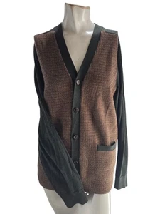 Brooks Brothers Maglione Uomo Marrone Medio Piede di Poule Lana Merino Colorblock... - Foto 1 di 7