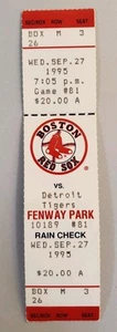 Boston Red Sox Detroit Tigers Baseball Ticket 9/27 1995 Mo Vaughn HR Fryman HR - Picture 1 of 2