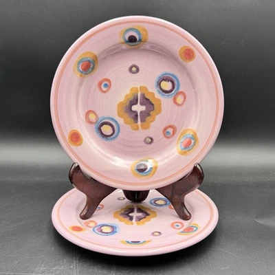 Platos abstractos de cerámica rosa HARTSTONE (2) pintados a mano EE. UU. Foto 1 de 4