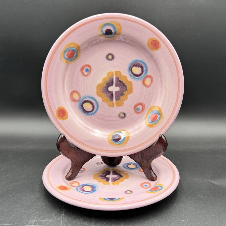 Placas abstratas rosa de cerâmica HARTSTONE (2) pintadas à mão EUA - Imagem 1 de 4