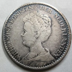NETHERLANDS Kingdom 1 gulden 1914 XF Scarce Wilhelmina Silver World War I #B50 - Picture 1 of 2