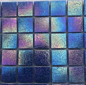 25pcs TREND: #730 Shining Range: Rainbow Irridised BLUE glass loose mosaic tiles - Picture 1 of 2