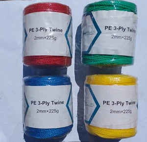 2 mm polietileno retorcido 3 capas carrete de cordel 225 g, barco, redes, jardín, artesanías - Imagen 1 de 10