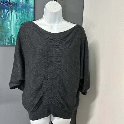 Suéter Pullover Para Mujer Grande Gris Manga Dolman Acanalada Coqueta Recortada Foto 1 de 4