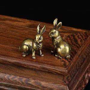 1 par de estatuillas de conejo de latón estatuilla de conejo pequeño adorno casa estatuillas de animales - Imagen 1 de 5