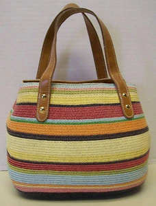 Croft & Barrow Multi-Color Stripe Crochet Knit Handbag Tote Purse - Picture 1 of 6