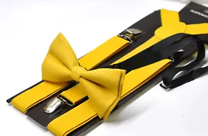 Yellow Bow tie Bowtie and Elastic Suspenders Braces set for for Men Boys Kids - Picture 1 of 7