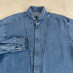 Acorn By Bob Goldfeder Shirt Men Large Blue Denim Star Metal Buttons Band Collar - Picture 1 of 9