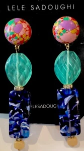 ๐ LELE SADOUGHI STONE STACKED LINEAR SIGNED PIERCED EARRINGS-NEW W POUCH - Picture 1 of 13