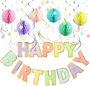 Macaron Birthday Party Decorations with Macaron Happy Birthday Banner Pastel - Picture 1 of 8