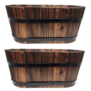 Fioriera rustica a botte 32 cm - vaso fiori effetto legno naturale giardino deco - Foto 1 di 20