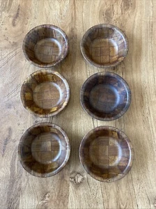Vintage WEAVEWOOD INC MCM Set Of 6 salad bowls Checkered Wood Pattern 6.25’ - Picture 1 of 17