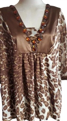 INC INTERNATIONAL SILK LEOPARD Silk Beaded Top Women's Size 22 — 第 1/4 张图片