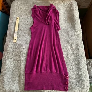 Rhapsody Sleeveless Dress Purple Women Cowl Neck w/ Buttons Solid Elegant Design - Picture 1 of 8
