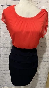 Enfocus Studio Women’s Red & Navy Blue Scoop Neck Split Sleeve Dress Size 8 - Picture 1 of 6