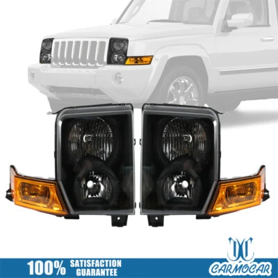 Headlights Headlamps Set Left + Right Fits For Jeep 2006-2010 Commander Black Foto 1 de 4
