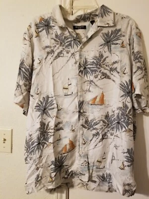 Camisa hawaiana para hombre 100 % seda náutica cuello abotonado manga corta grande Foto 1 de 4