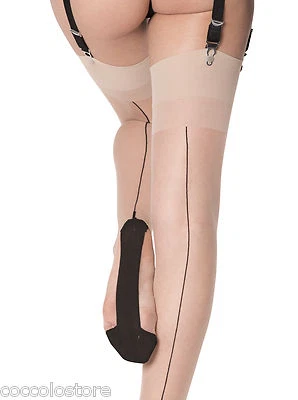 VENEZIANA Roberta Calze Reggicalze Velatissime Nude Nere Riga Tacco Cuban Heel