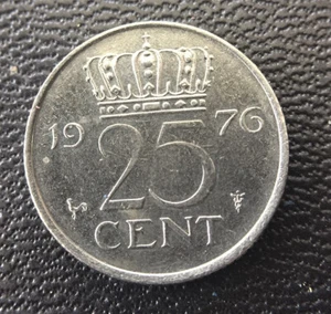 1976 NETHERLANDS, 25 CENT COIN, VERY FINE GRADE, AU - Picture 1 of 2