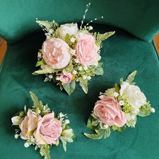 3 pz fiori torta nuziale + topper rosa chiaro, rossore e avorio rose di seta