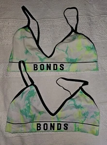 BONDS Womans Originals Retro Rib Triangle Bras Tie dye Green SIZE 12 - Picture 1 of 3