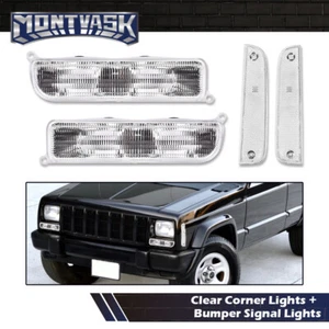 Fit For 97-01 Jeep Cherokee XJ Clear/Chrome Bumper Signal Lights+Corner Lights - Picture 1 of 8