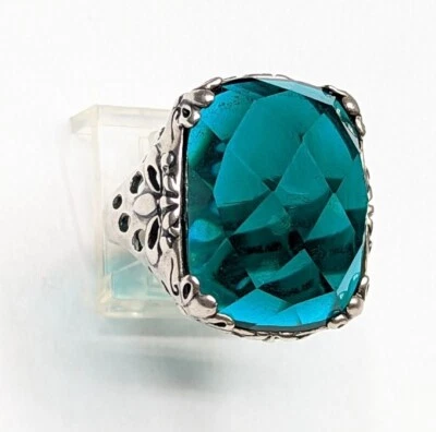SILPADA Sterling Silver CASPIAN SEA R2456 Green Blue Teal Faceted Glass Ring 9 - Image 1 of 4