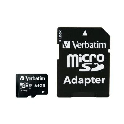 VERBATIM MICRO SDXC CARD 64GB CLASS 10 INC ADAPTER - Immagine 1 di 3