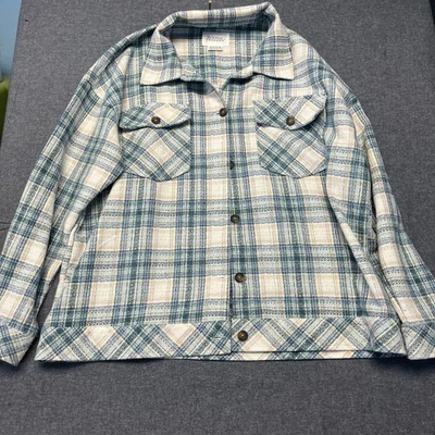 Boston Traders Men’s Shacket Size XL Blue & Beige Plaid Flannel Button Front - Image 1 of 4