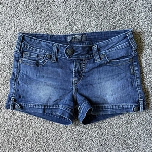 Jeans argento Marti corto blu denim pantaloncino donna taglia 29 vita bassa - Foto 1 di 6