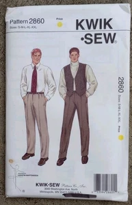 KWIK SEW #2860 - MEN'S FRONT TUCKED PANTS & BUTTON VEST PATTERN SM-XXL  Pattern - Picture 1 of 12