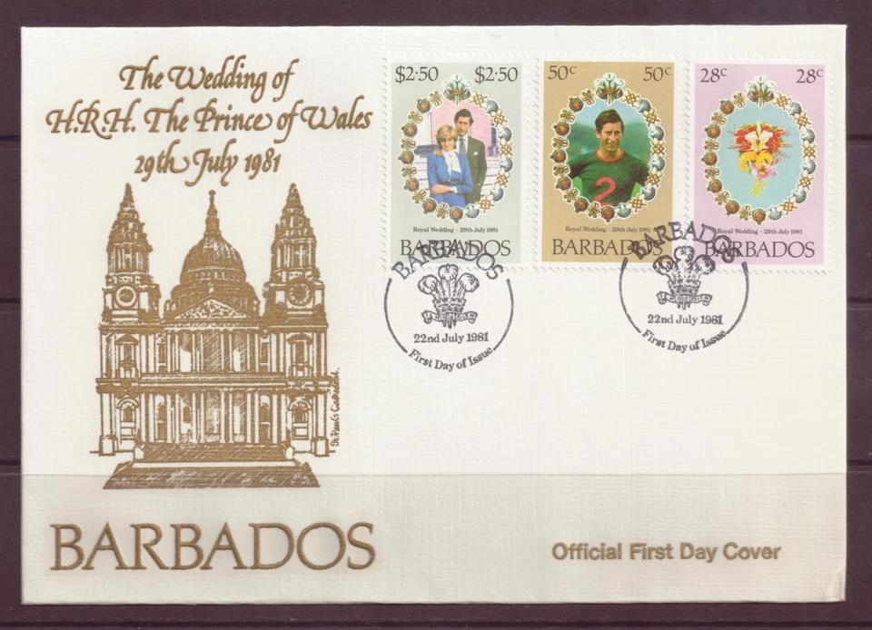 Barbados, First Day Cover, Set of 3 stamps, Marriage of Charles & Diana, 1981 - Image 1 of 1