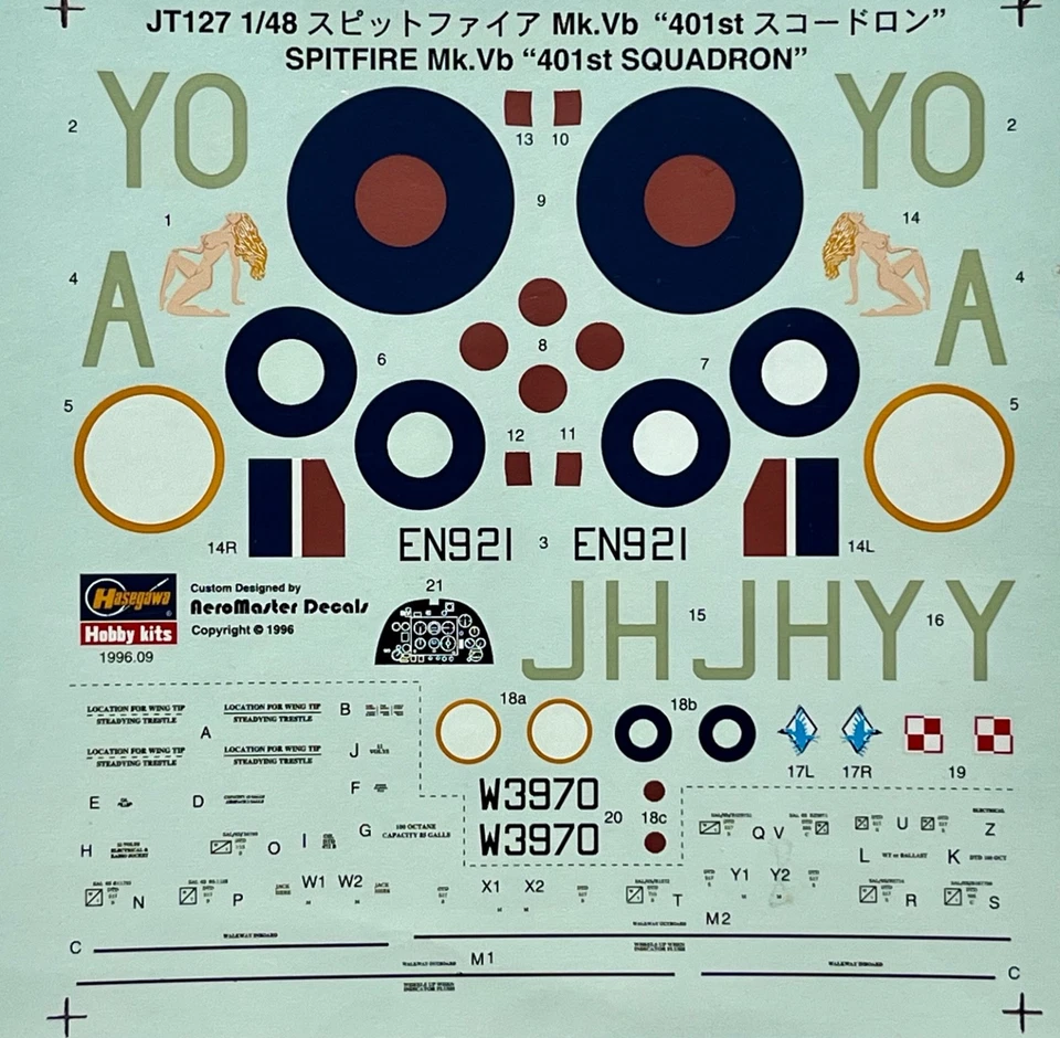  Decals : Spitfire Mk.Vb 401st Squadron Hasegawa | No. 09187 | 1:48 - Image 1 of 1