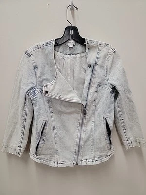 Jaqueta jeans feminina vintage Helmut Lang frontal com zíper assimétrico média  - Imagem 1 de 4