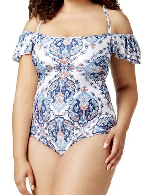 Becca ETC Naples Off The Shoulder One Piece Plus 1X 16W to 18W Swimsuit NWT $148 - Image 1 of 4