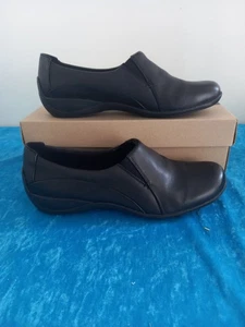 Clarks Ladies Coffee Cake Black Leather Slip Ons Shoes UK size 7 D EU 41 - Picture 1 of 9
