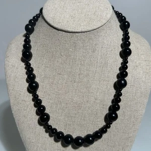 Vintage Karla Jordan Halskette schwarz rund Glasstein Perlen Choker - Bild 1 von 8