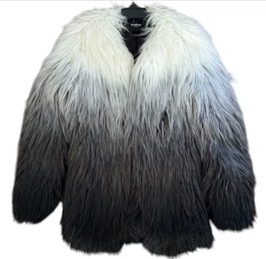 Vintage Bebe Kunstfell Mantel Damen XS grau weiß ombre Shaggy Jacke Y2K Glam Mob Wif - Bild 1 von 11