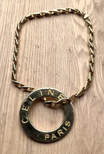 Ciondolo cerchio tondo logo CELINE Paris vintage con collana catena tono oro - Foto 1 di 9