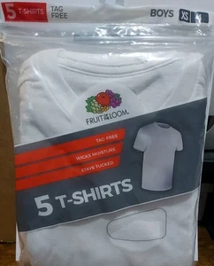 White T Shirt | 5 Pack | Boys | Size XS/4 | Fruit of the Loom - Picture 1 of 4