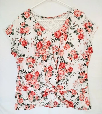 Bobbie Brooks 女式 1X 码衬衫上衣衬衫褶皱前花边背 Yoke 玫瑰 — 第 1/4 张图片