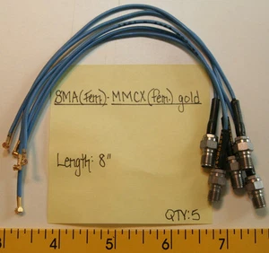 (5) SMA(Female) to MMCX(Female) Gold Cables 8" - Picture 1 of 1
