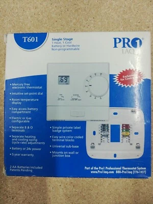 PRO1 IAQ Non-Programmable Thermostat, 1 H 1 C, Wall Mount, T601 (NEW) - Image 1 of 3