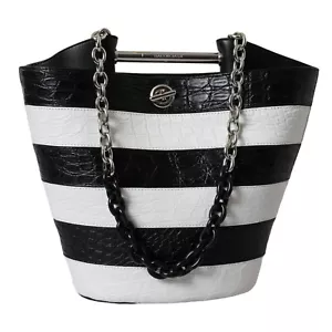 BALENCIAGA Tasche schwarz weiß gestreift exotische Haut Leder Beuteltasche Handtasche Borse 7300usd - Bild 1 von 9