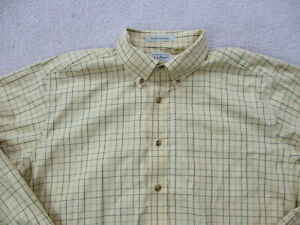 LL Bean Mens Shirt Yellow Brown Plaid Large Long Sleeve Casual Button Up  