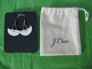 J. Crew White & Gold Tone Fan Tassel Earrings with Drawstring Jewelry Bag NWT - Picture 1 of 6