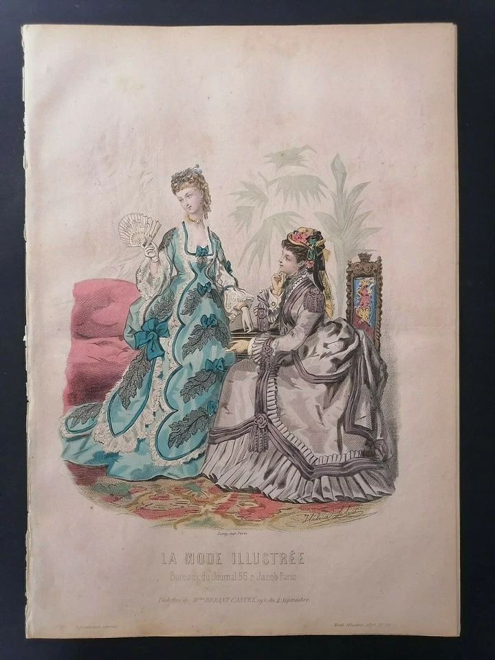 Gravure de mode originale du journal La Mode Illustrée 1873 grand format 36 x 25 - Photo 1/1