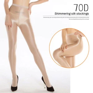 Plus Size 70D Oily Glossy Shiny Pantyhose Shimmering Silk Stockings Dance Tights - Picture 1 of 18