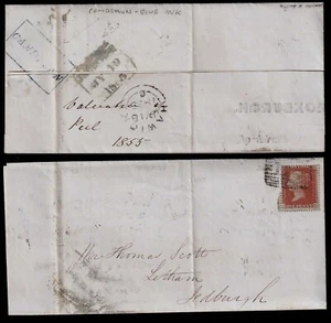 1855 1d rojo, HAWICK a LETHAM, Jedburgh enmarcado CAMPTOWN escoceses local impreso - Imagen 1 de 3