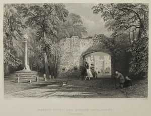 Cruz de mercado y puerta del palacio, Scone, Escocia. Impresión de 1838. T. Allom. Perthshire. - Imagen 1 de 4